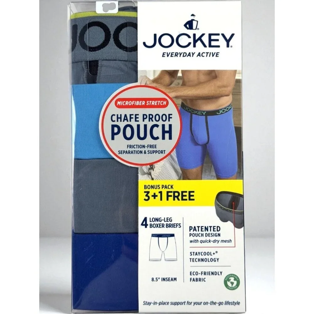 Jockey Mens Underwear Everyday Active Long-Leg Boxer Briefs 4 Pack Medium